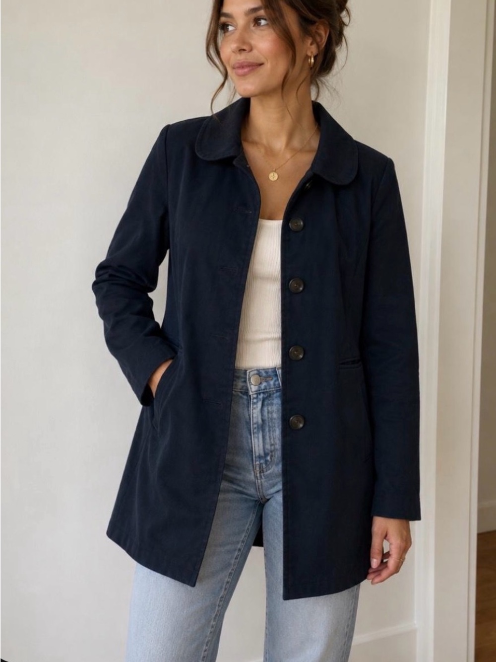 Banana Republic Navy Button-Front Trench Coat